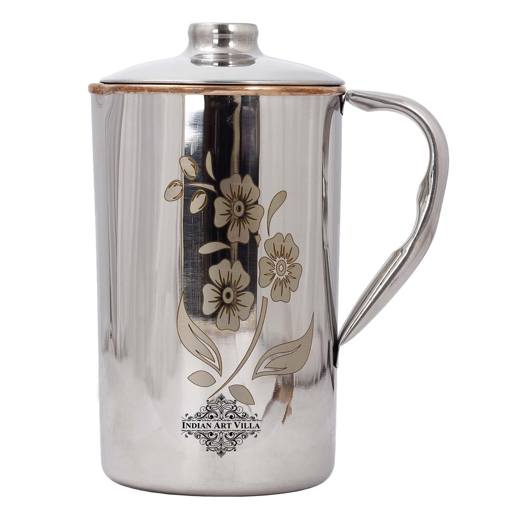 Pure steel copper jug luxury design with lid flower, 1500 ML
